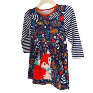 Sunshine Swing Fall Woodland Fox Stripe Sleeve Knee Length Dress Girl's Size 10